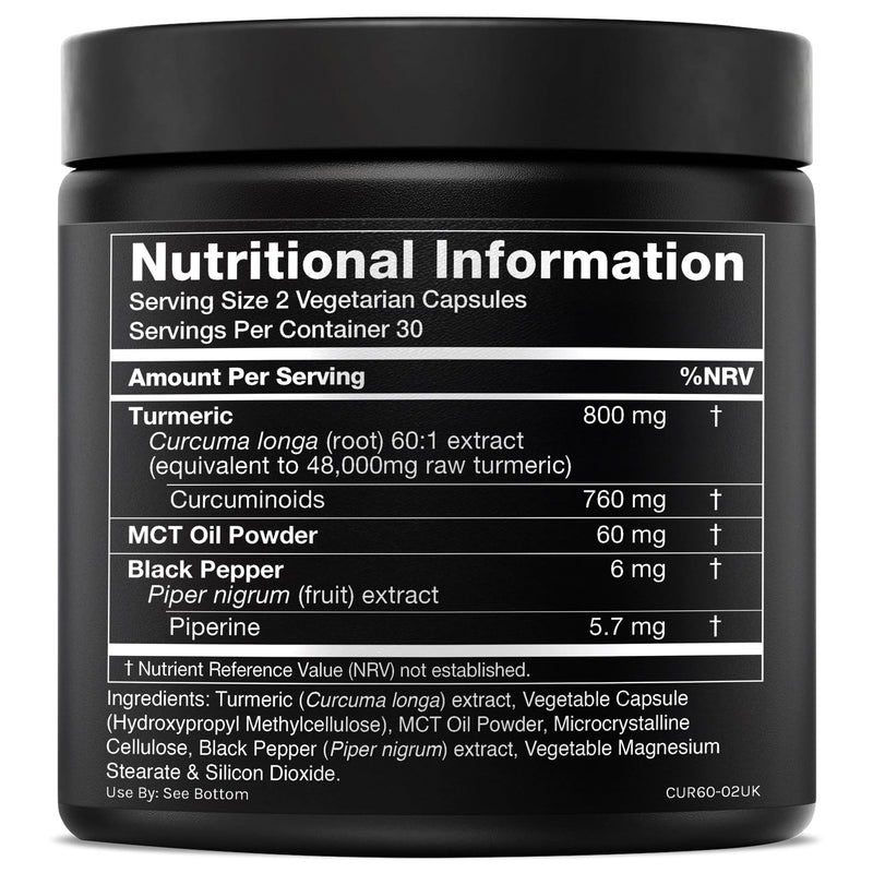 Turmeric Curcumin - 48000mg from a 60:1 Extract with 95% Curcuminoids - 800mg Per Serving - Black Pepper & MCT Oil for Enhanced Absorption - Third-Party Lab Tested - 60 Capsules 60 count (Pack of 1)