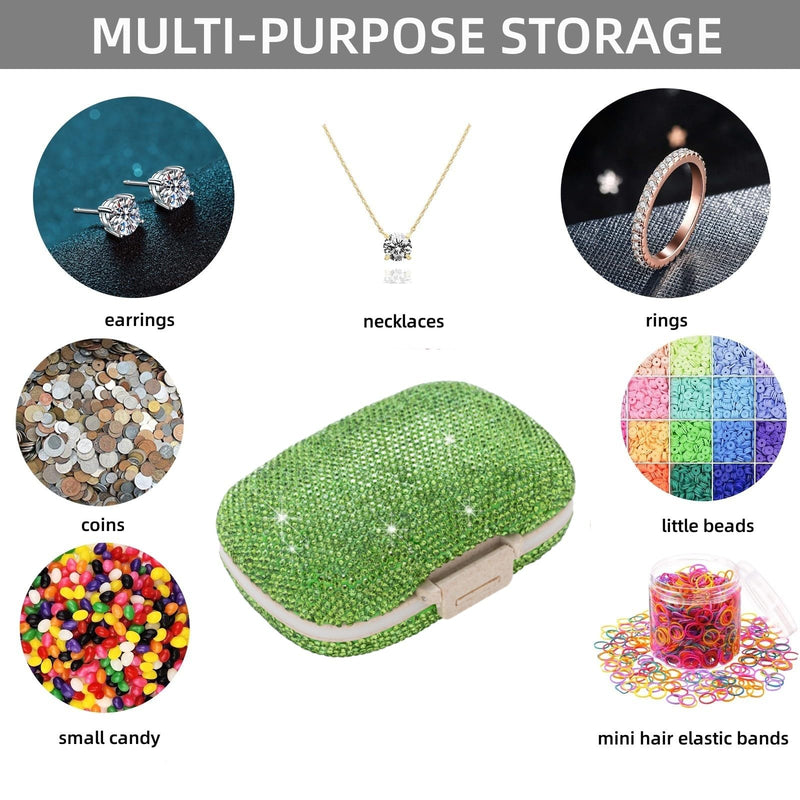 Cute Pill Organizer Small Bling Pill Case for Purse Medicine Vitamin Container Holder Daily Pill Box Container for Women Travel Medicine Kit(Green) Green【limited Edition】