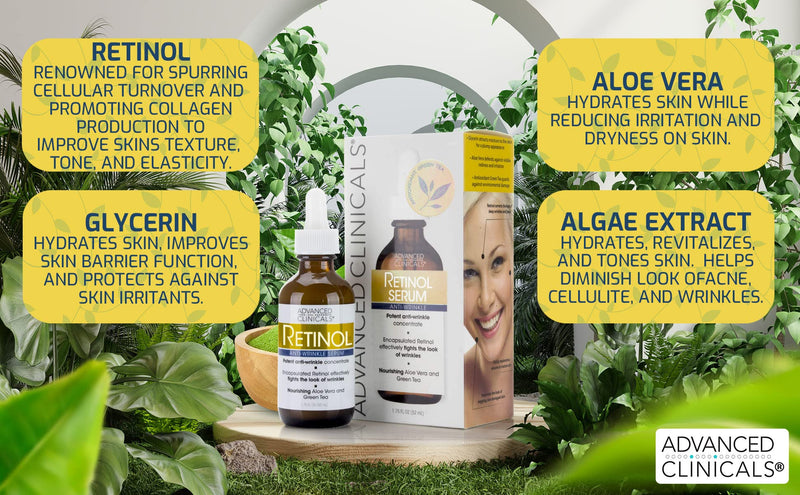 Advanced Clinicals Retinol Anti-Aging Facial Serum + Vitamin C Brightening Facial Serum + Hyaluronic Acid Hydrating Facial Serum Set