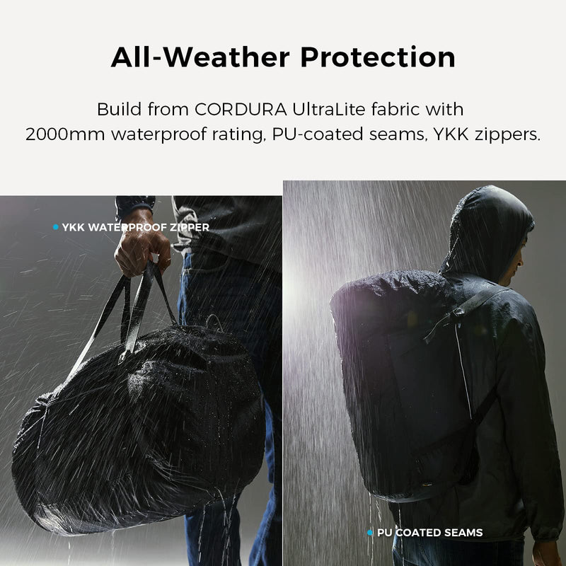Bee Nesting 30L Ultralight Packable Duffel Bag - 2-in-1 Convertible Crossbody Pouch, Waterproof Cordura Travel Gym Bag with YKK Zippers & Reflective Trim for Men Women, Black (Black, 30L)