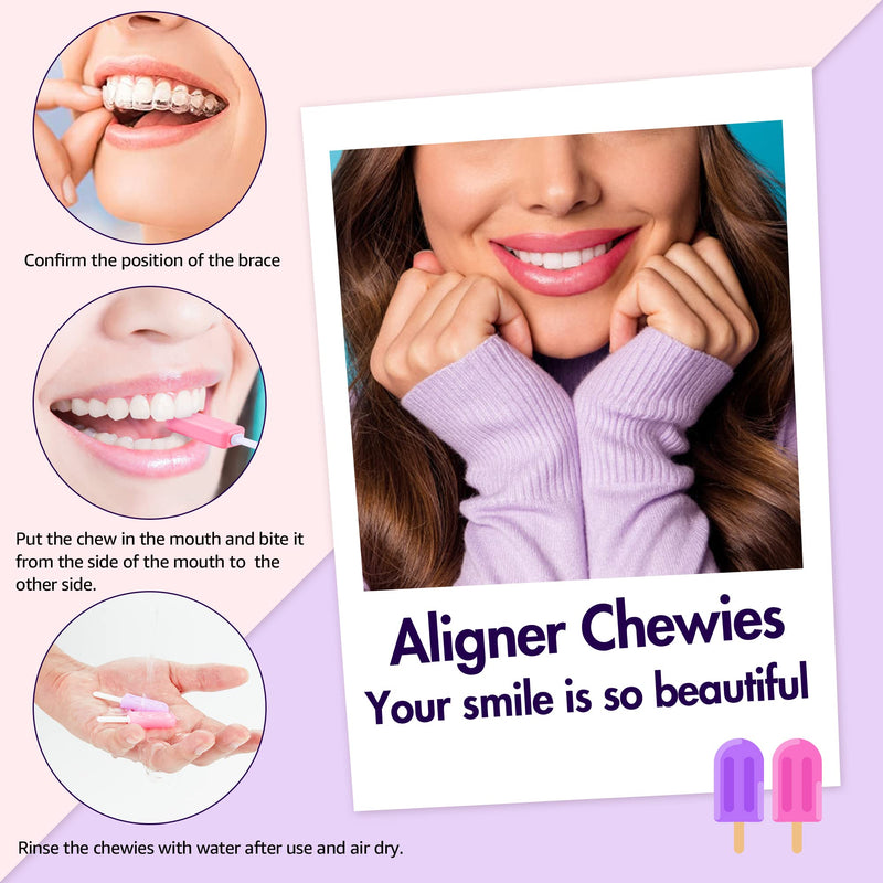 [Australia] - Chewies for Invisalign Aligner, 4 PCS Popsicle Silicone Chewies with Grip Handles, for Invisible or Metal Braces Aligner Munchies, 2 Grape Flavor and 2 Peach Flavor 2 Purple + 2 Pink 