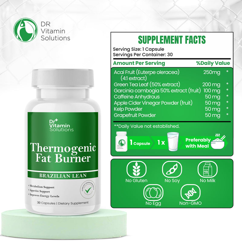 [Australia] - DR VITAMIN SOLUTIONS Thermogenic Fat Burner for Women and Men - Appetite Suppressant for Weight Loss - Includes Green Tea Extracts for Bloat Relief - Metabolism Booster - 30 Weight Loss Pills 