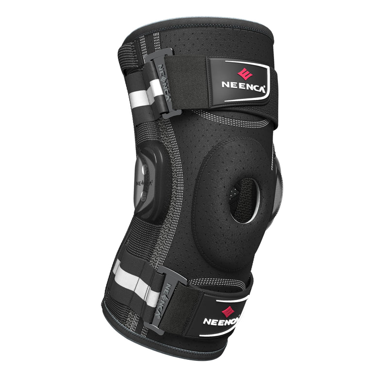 [Australia] - NEENCA Professional Knee Brace for Knee Pain, Adjustable Hinged Knee Support with Removable Side Stabilizers, Strong Stability for Joint Pain Relief, Arthritis, Meniscus Tear, ACL, PCL, Runner, Sports Large Black - Single 