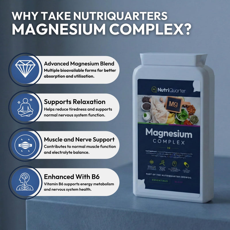 Magnesium Complex 375mg Elemental – 3-in-1 Formula: Bisglycinate, Malate & Taurate – 120 Vegan Capsules – with B6 – High Absorption – UK Made