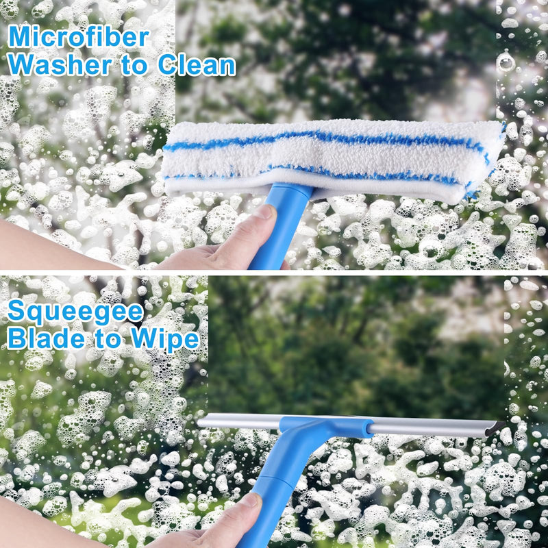 [Australia] - Window Cleaner with Long Handle(57IN), Glass Cleaning Tools with Silicon Squeegee & Microfiber Scrubber, Window Cleaning Kit for Shower Glass Mirror Door Car 