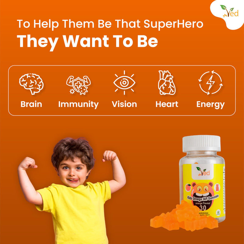 Omega 3 6 9 Gummie Kids,15 Day Supply, Natural Orange Flavour, 30 Chewable Vegan Gummies, Vegetarian Friendly, Energy & Immune System, Kids Omega 3 6 9 Gummies, GMO & Gluten Free. Kids Omega 3 6 9 Gummie