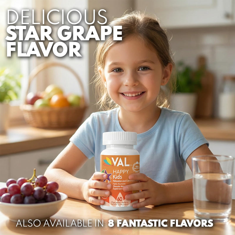 VAL Magnesium for Kids | High-Absorption Magnesium for Calm, Relaxation & Focus | Mg Glycinate, Citrate & Taurate | with Vitamin B6, D & C | Sugar-Free, Non-GMO | 60 Chewable Tablets Grape 60 Count (Pack of 1)