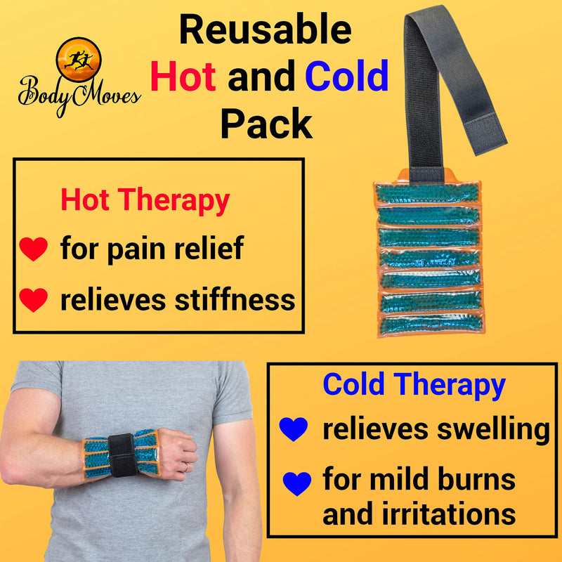 BodyMoves Wrist brace night support splint with hot and cold gel pack wraps right or left hand compression for carpal tunnel tendonitis pain sprained wrist training work out rehabilitation recovery