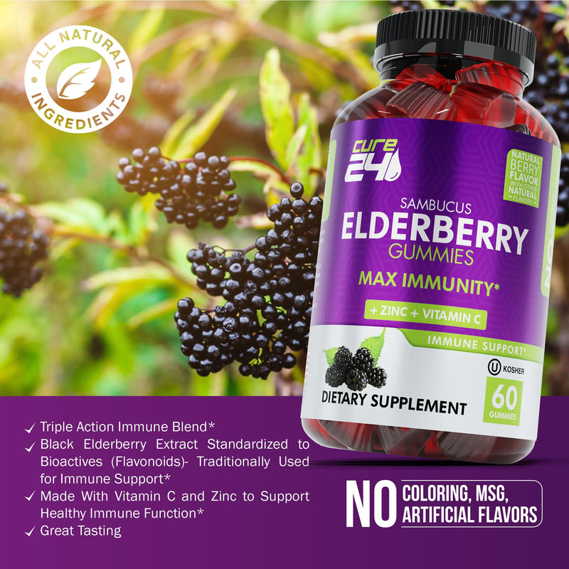 [Australia] - Sambucus Elderberry Gummies for Adults & kids, Black Elderberry Vitamin C and Zinc Supplements, Triple immune support Supplement, 60 chews, Made in USA 