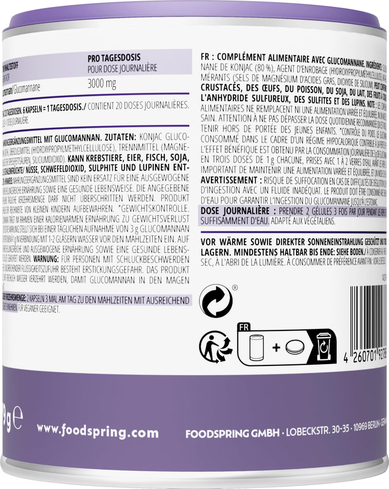 [Australia] - foodspring - Glucomannan capsules 3000 mg per daily dose - Konjac root extract 120 vegan capsules for full weight control - 100% plant-based satiety capsules to support weight loss 