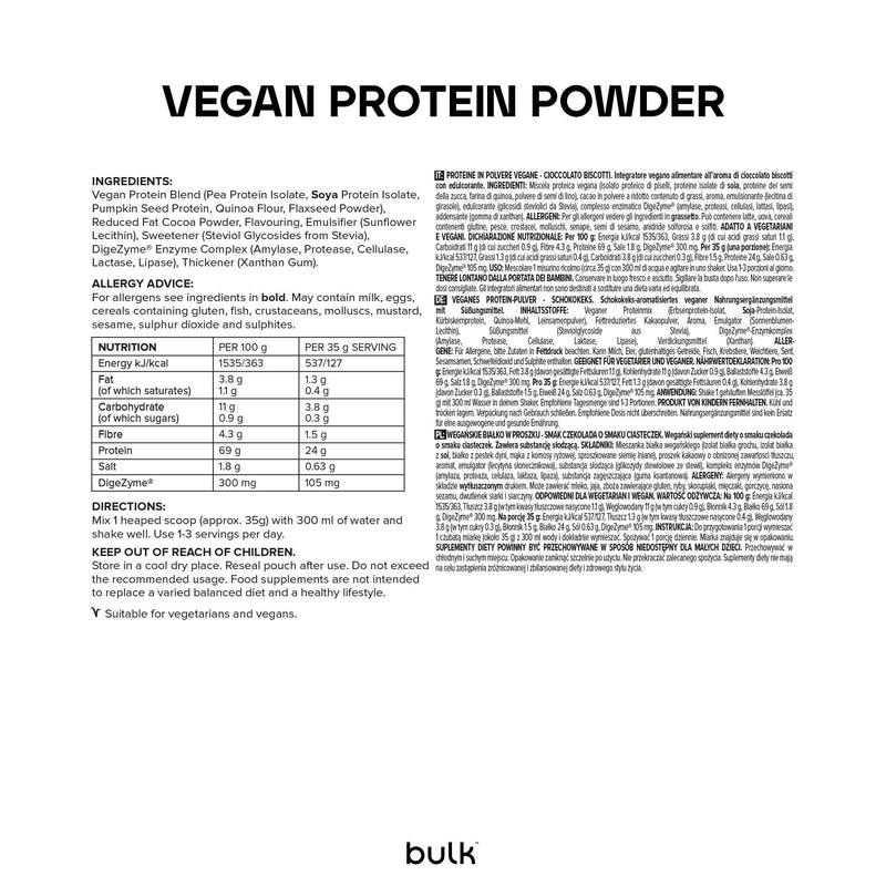 Bulk Vegan Protein Powder, Plant Based Protein Shake, Chocolate Cookies, 1 kg, New & Improved Formula, 28 Servings, Packaging May Vary 28 Servings (Pack of 1)