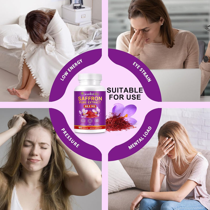 100% Pure Saffron Extract - Supports Weight and Appetite Health, Mood, Focus, Memory, Digestion, Eye, Skin and Brain Health. NSF Certified Saffron Supplements for Women and Men, 45-Day Supply.