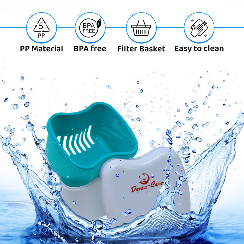 [Australia] - 3 Minute Denture Cleaner 30 Tablets in Triplemint Bundle with Dentu-Care Denture Cleaning Cup Case With Lid Basket and Draining Basket for Cleaning and Storing 