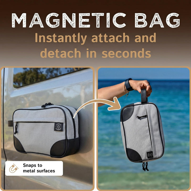 Living in a Bubble Premium Magnetic Bag. Durable Cordura Fabric Travel-Ready Toiletry Pouch for Camping, Traveling, Hiking, Family Trip (Gray) Gray