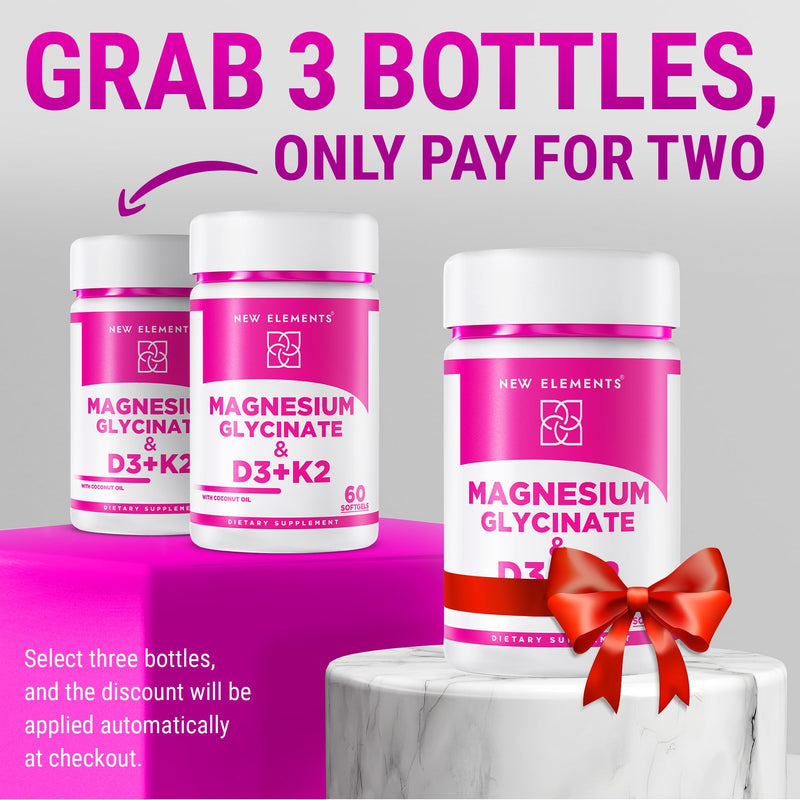 Magnesium Glycinate 500mg with High-Potency Vitamin D3 10,000 IU & Vitamin K2 200mcg | Enhanced with Coconut Oil for Optimal Absorption | Non-GMO, Gluten-Free, Sugar-Free Softgels (60 softgels)