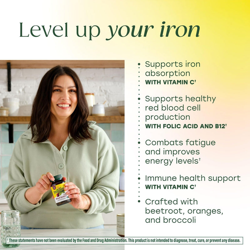 MegaFood Blood Builder Iron Supplement, Energy Support, Vegan, 180 Tablets | Increase Iron Levels Without Side Effects, Improves Energy Levels, B12, Folic Acid and Vitamin C for Absorption, 180 Servings Unflavored 180 Count (Pack of 1)