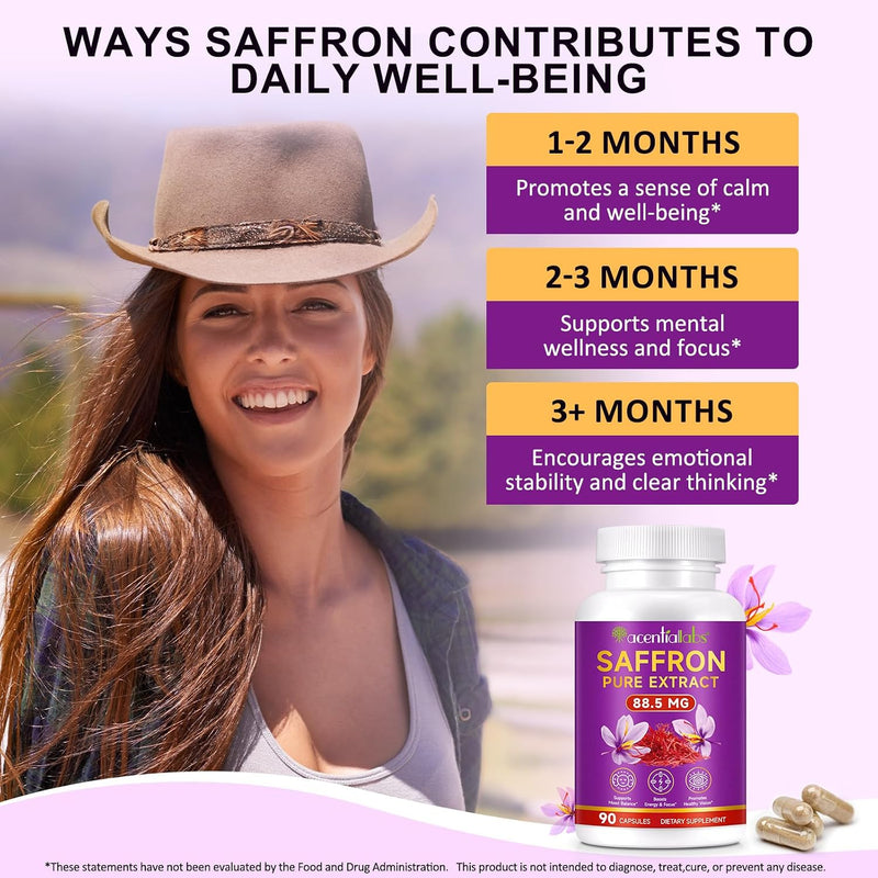 100% Pure Saffron Extract - Supports Weight and Appetite Health, Mood, Focus, Memory, Digestion, Eye, Skin and Brain Health. NSF Certified Saffron Supplements for Women and Men, 45-Day Supply.