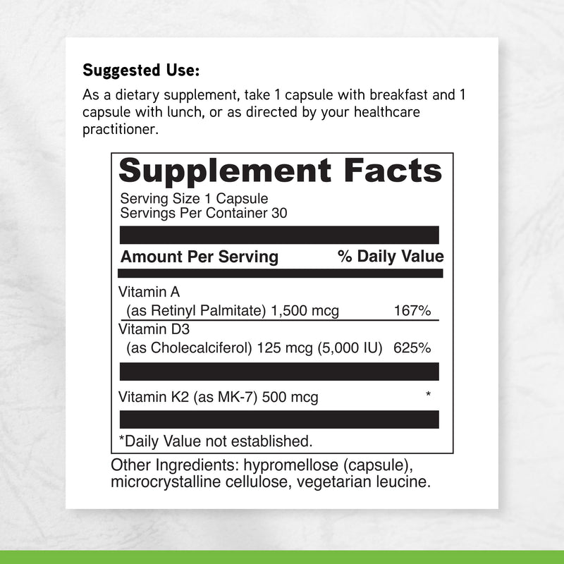 DAVINCI Labs ADK - Helps Support Bone, Heart & Immune Health - Dietary Supplement with Vitamins A, D3 & K2 (as MK-7) - Vegetarian, Gluten Free & Soy Free - 60 Capsules