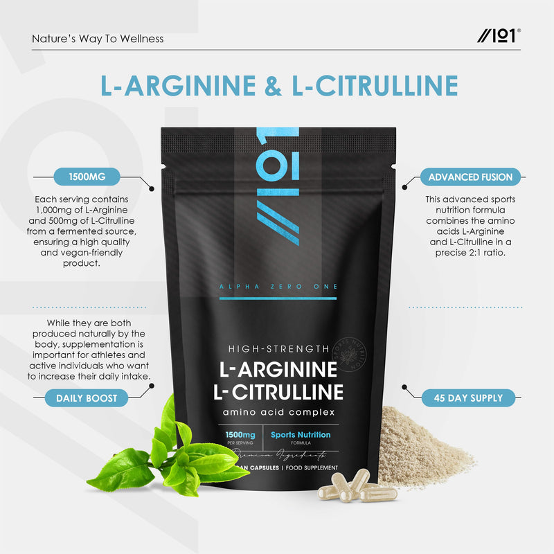 L Arginine and L Citrulline 1500mg – 90 Vegan Capsules – Amino Acids Supplements for Men and Women – Resealable and Recyclable Pouch by Alpha01