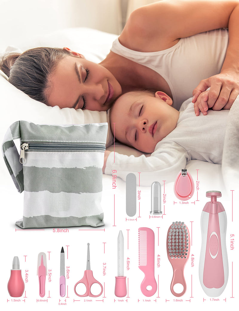 OTTOLIVES Baby Healthcare and Grooming Kit, Baby Electric Nail Trimmer Set Newborn Nursery Health Care Set for Newborn Infant Toddlers Baby Boys Girls Kids (Pink) Pink