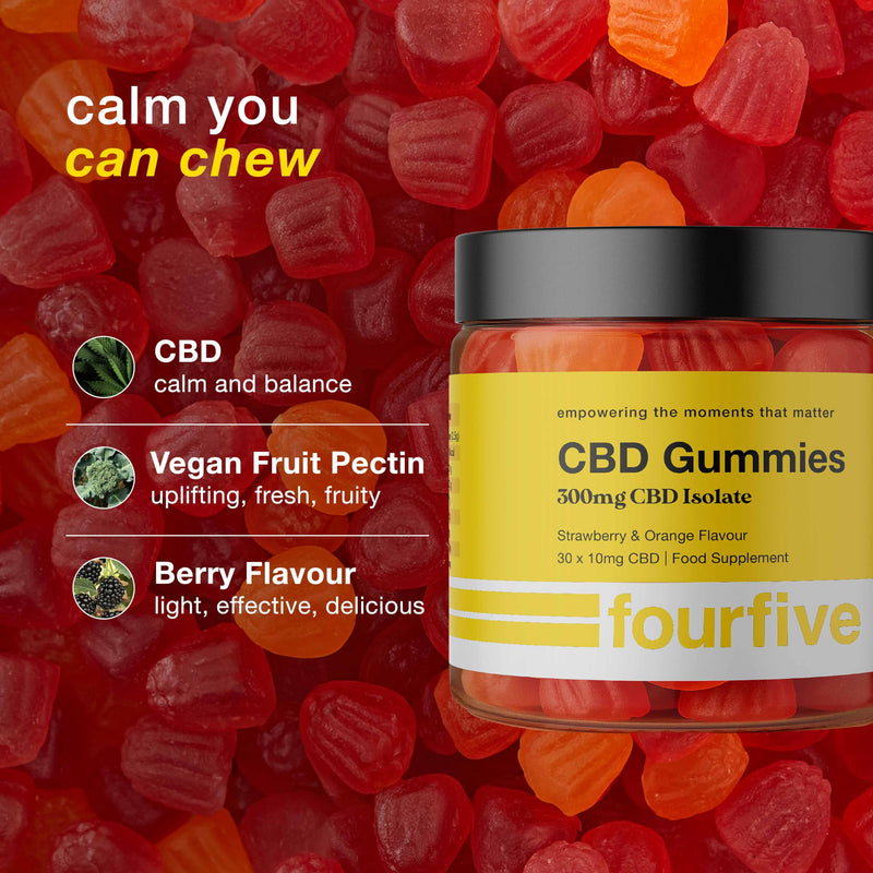 fourfive CBD Gummies - 300mg Strength for Sports Performance, Mental Wellbeing & Improved Sleep, Natural & Vegetarian Friendly 30 count (Pack of 1)