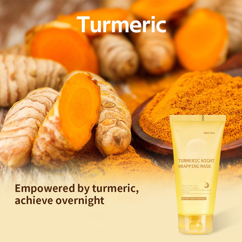 Turmeric Night Wrapping Mask, Peel-Off Face Mask Gel - Rich In Vitamin C & Retinol Long-Lasting Moisturizing & Locks In Moisture, Deep Nourish Turmeric & Collagen Mask, 2.54oz LK Turmeric Night Wrapping Mask
