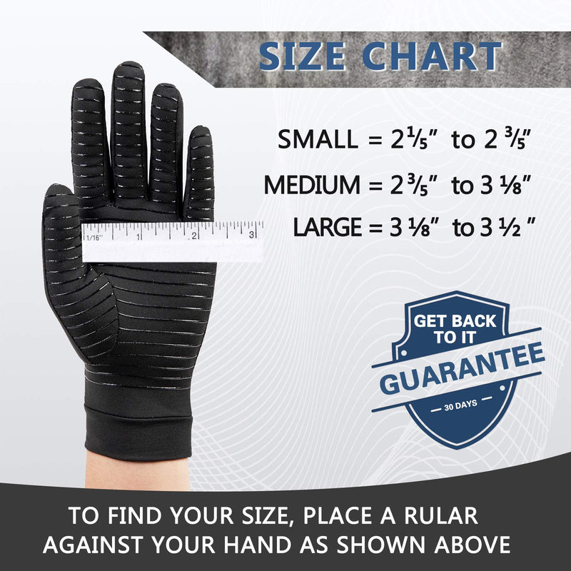 2 Pairs Copper Compression Gloves for Women Men, Full Finger Breathable & Moisture Wicking Arthritis Compression Gloves for Relieving Carpal Tunnel Aches, Rheumatoid Pains, Joint Swell Two Pairs Small: 2 1/5''-2 3/5''