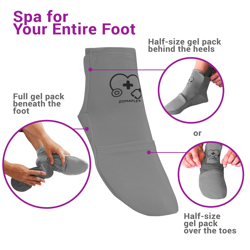 [Australia] - Zomaple Cold Therapy Socks + Gel Packs, Grey, Large – Soothe Burning Feet & Reduce Swelling – Hot/Cold Use, Touch Fasteners & Comes with 2 Large & 2 Small Gel Packs – Versatile Foot Ice Pack Wrap 