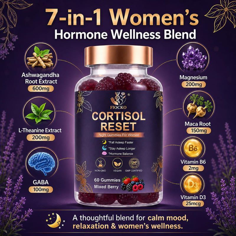 Cortisol Supplements for Women, Ashwagandha Gummies for Stress Relief, Hormone & Sleep & Cortisol Gummies with Magnesium, L-Theanine, GABA, Maca Root, Vitamin, Vegan, Mixed Berry, 120 Count 60 Count (Pack of 2)