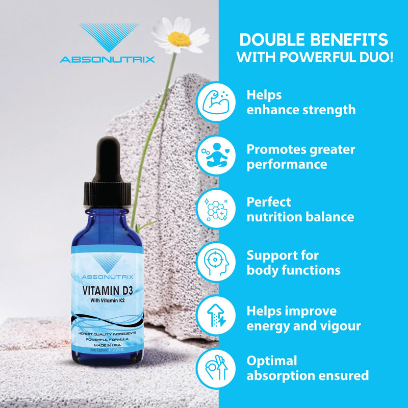 Vitamin D3 K2 Liquid Supplement, 390mg, 4 Oz Liquid | 302 Servings, Made in USA, Quick Absorption, Non-GMO, GMP Certified Vitamin D3 with Vitamin K2