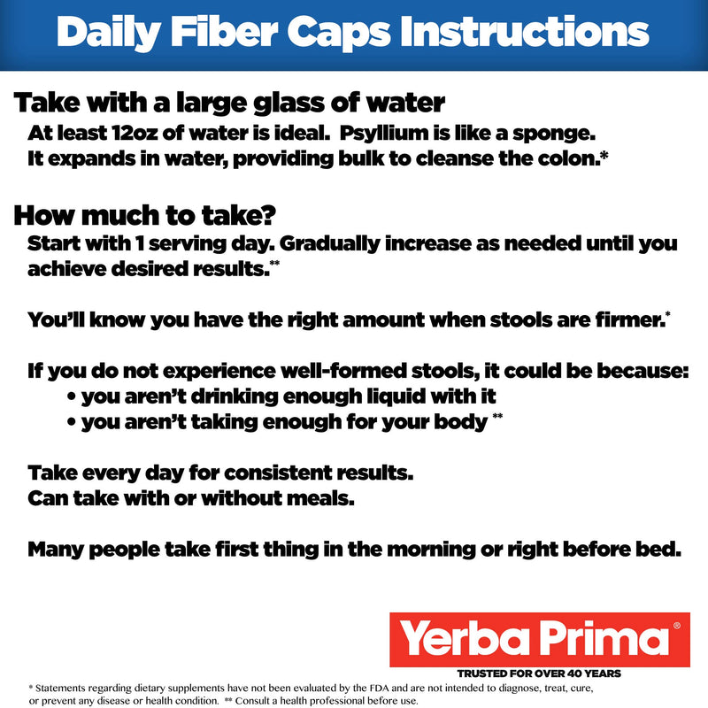 [Australia] - Yerba Prima Daily Fiber Caps Formula, 400 Capsules - Both Soluble and Insoluble - with Psyllium Seed Husks, Acacia Gum, Apple Fiber and More - Dietary Supplement 400 Count (Pack of 1) 