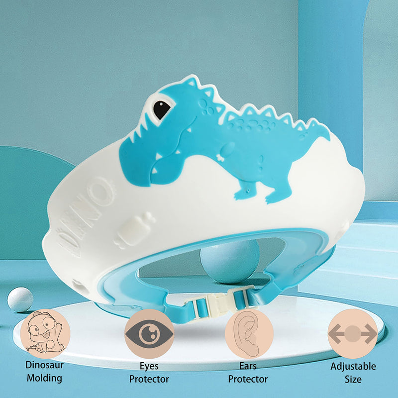 [Australia] - Baby Shower Cap Shield, Shower Cap for Kids, Visor Hat for Eye and Ear Protection for 0-9 Years Old Children,Cute Dinosaur/Crocodile/Hippo shape Makes the Baby Bath More Fun (Dinosaur, Blue) 