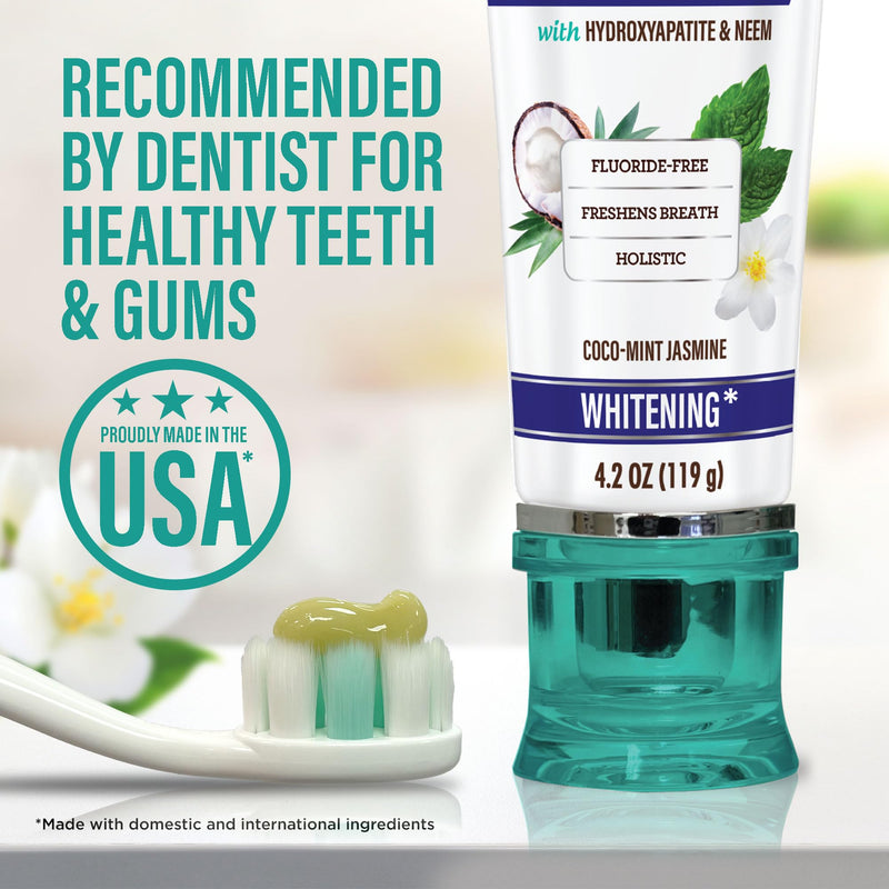 [Australia] - GuruNanda Hydroxyapatite Toothpaste, SLS & Fluoride Free (4 Pack), Whitening Toothpaste - Freshens Breath, Fights Plaque - with 2 Toothbrushes, 2 Tongue Scrapers & 2 Tube Squeezers 4.2 Ounce (Pack of 4) 