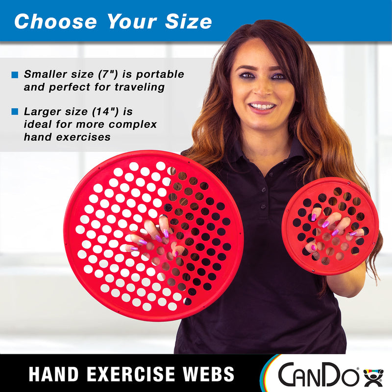 [Australia] - CanDo Hand Exercise Webs for Physical Therapy, Grip Strengthening, and Hand, Finger, Wrist Resistance Workouts, Portable Size, Low Powder, 7" Diameter, Red: Light 7" Latex 