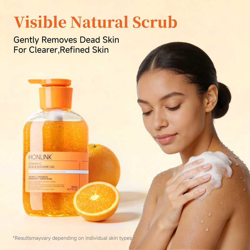 Vitamin C Exfoliating Body Wash for Women – Gentle Shower Gel with Pecan Shell Powder & Botanical Extracts for Daily Hydrating & Smoothing Body Care Routine 1 Bottles Shower Gel