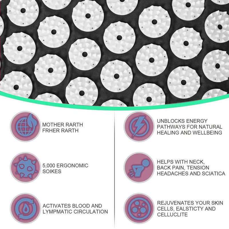 [Australia] - Acupressure set acupressure mat pillow for soothing relaxation and massage, relief from back pain, headache, neck pain, stress and sleep disorders at home, in the office or when traveling black and white 