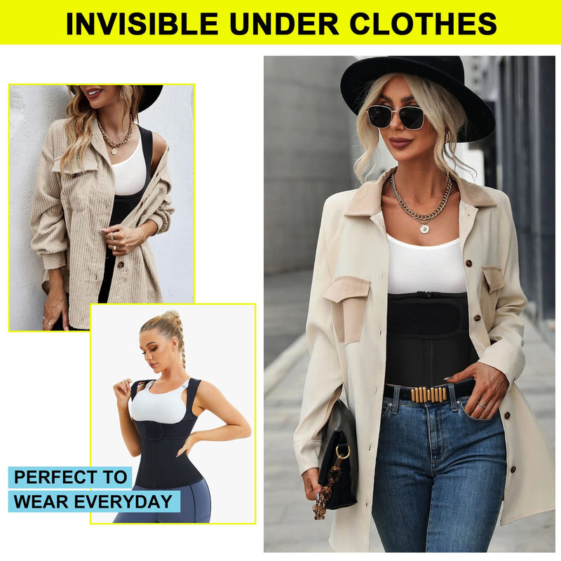 URSEXYLY Back Brace For Women Waist Trainer Vest Back Straightener Adjustable Posture Corrector Spinal Neck Shoulder Support X-Large Black