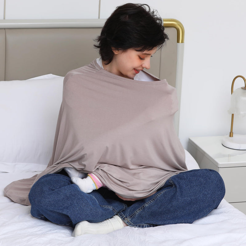 [Australia] - Multi-use Nursing Cover for Breastfeeding, 360°Full Coverage Nursing Poncho, Rayon Soft & Breathable Breastfeeding Cover up (Smooth Rayon, Warm Taupe) Smooth Rayon 