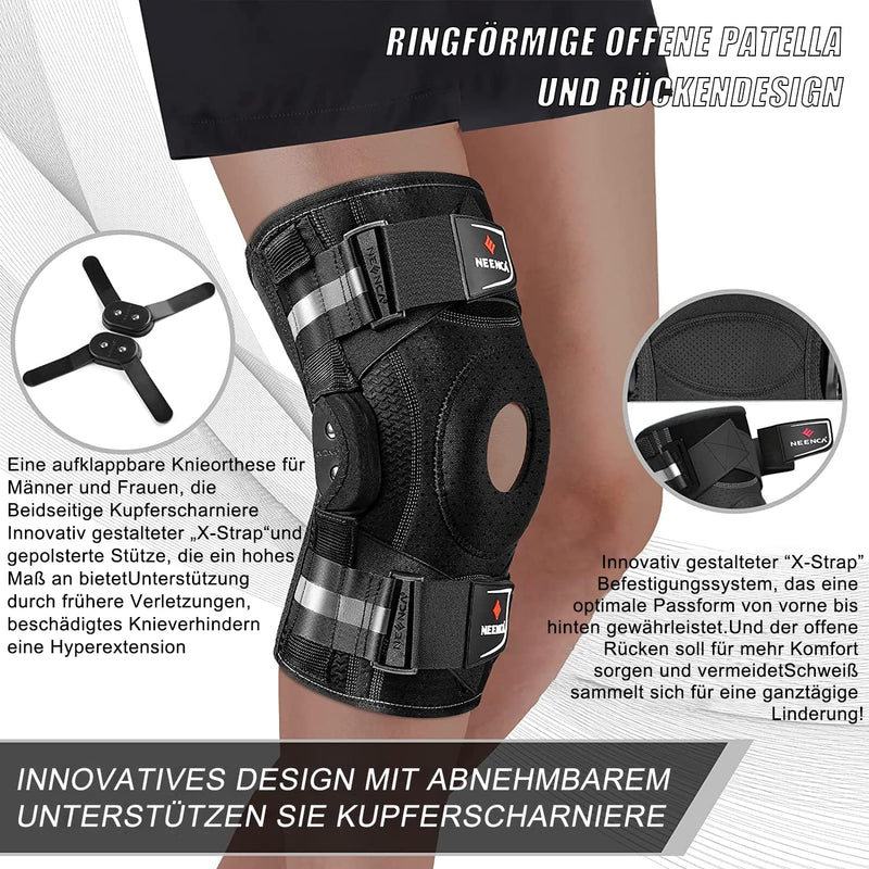 [Australia] - NEENCA knee support for knee pain, knee support with hinge and patented X-Strap fastening system, strong stability for pain relief, arthritis, meniscus tear, ACL, PCL, MCL L 