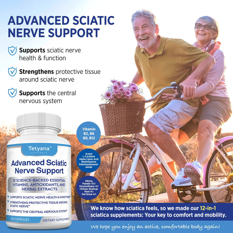 Advanced Sciatic Nerve Support Relief: Alpha Lipoic Acid Vitamin, Benfotiamine - 12 in 1 Sciatica Supplements - 120 Capsules- 30-60 Supply- Made in USA 120 Count (Pack of 1)