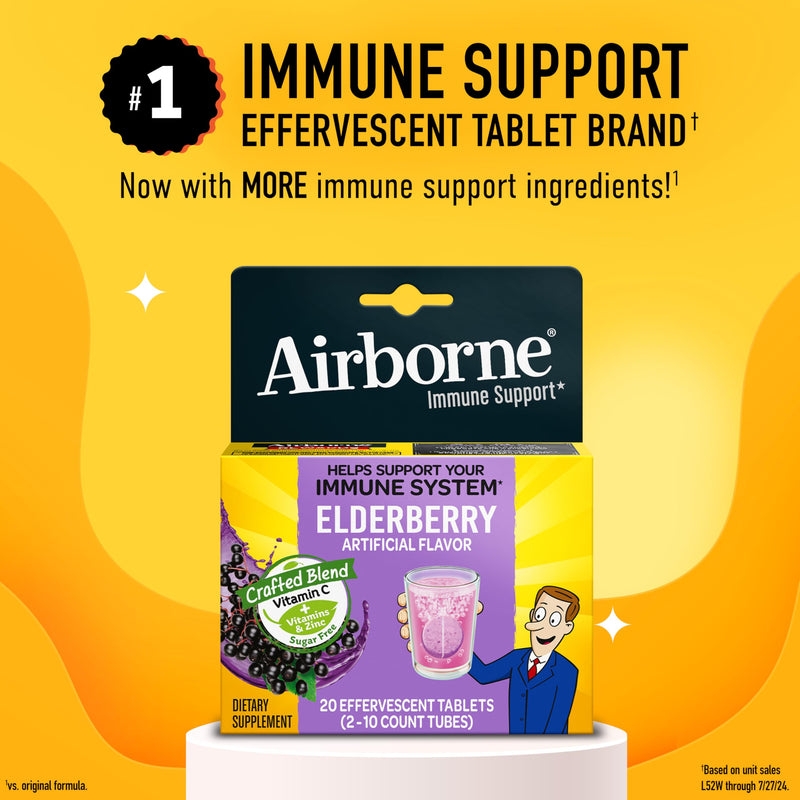 Airborne 1000mg Vitamin C Immune Support Elderberry Effervescent Tablets, 20ct 20 Count (Pack of 1)