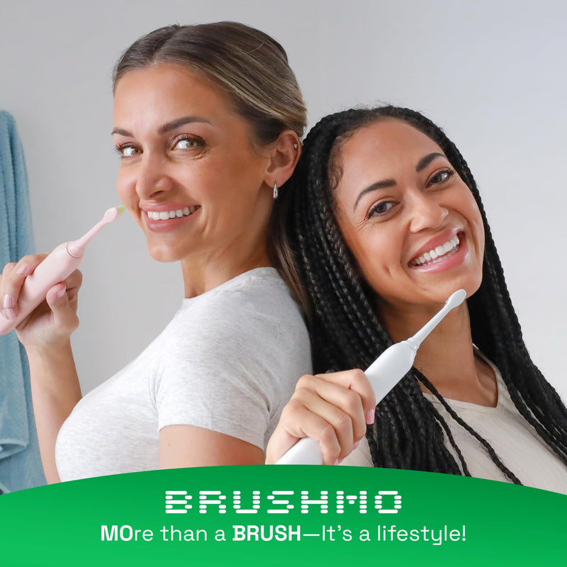 [Australia] - Brushmo Super Sonic Electric Toothbrush with 4 Replacement Heads - Rechargeable Electronic Tooth Brush for Adults with 5 Customizable Modes - IPX7 Waterproof & Long-Lasting Battery - White 4 Count (Pack of 1) 