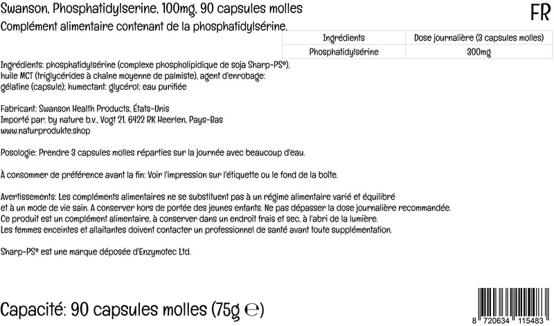 Swanson Phosphatidylserine, 300mg per Daily Strength, 90 softgels, High Strength, Lab Tested, Gluten Free, Non GMO