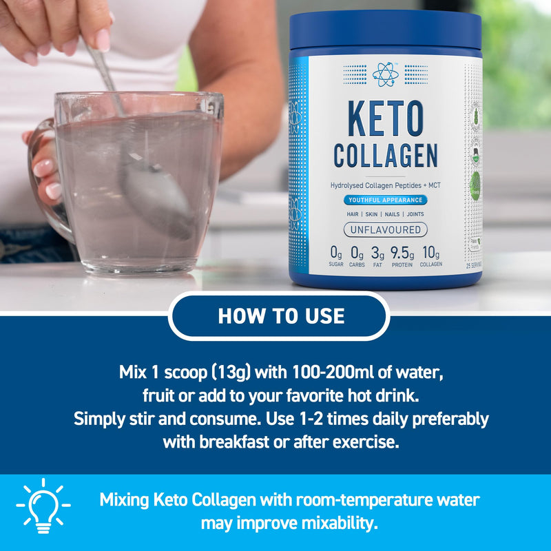Applied Nutrition Keto Collagen Powder - Keto Collagen Protein with MCT, Ketogenic & Paleo Diet, Zero Sugar & Carbs, Healthy Skin, Hair, Nails (Unflavoured) (325g - 25 Servings) 25 Servings (Pack of 1)