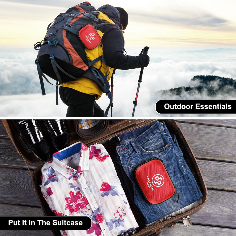 [Australia] - Mini First Aid Kit - 150 Piece Small Waterproof Hard Shell Medical Kit for Home, Car, Travel, Camping, Truck, Hiking, Sports, Office, Vehicle & Outdoor Emergencies- Small First Aid Medical Kit (Red) Red 