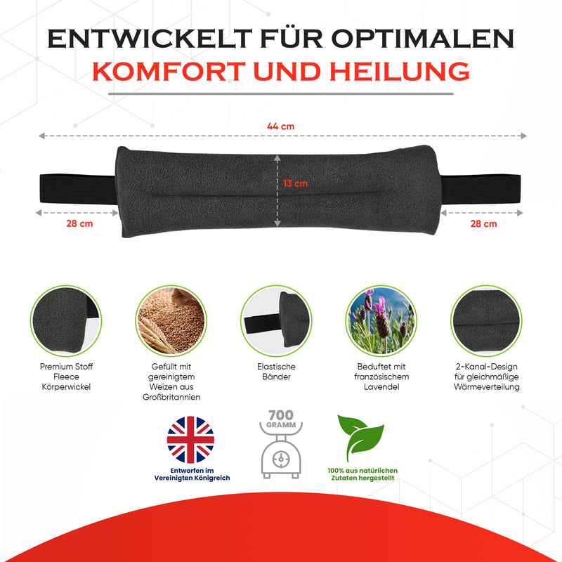 [Australia] - Body Wrap - Premium 100% Natural Pain Relief - Durable and Durable Multi-Purpose Heated Wrap - Ergonomic Heat Pad Microwave with Wheat Grains - Heat Pad Neck Lavender Black with Straps 