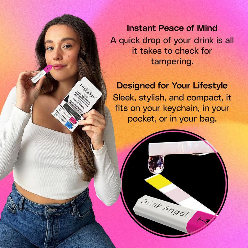 Spike Test Capsule Neon Pink Edition | Clinically Tested Drink Spiking Test Strips | UK Approved & California Compliant | Keyring Capsule with 10 Tests | Nights Out, Clubs, Parties