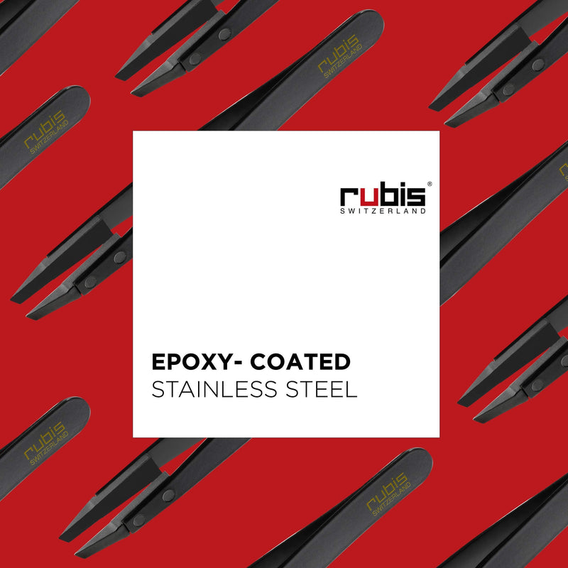 Rubis Classic Techno Stainless Steel Tweezers for Precise Eyebrows and Hair Removal Slanted Polymer Tips, 1KS104, Black,Rubis Switzerland Swiss Made World Renowned Precision