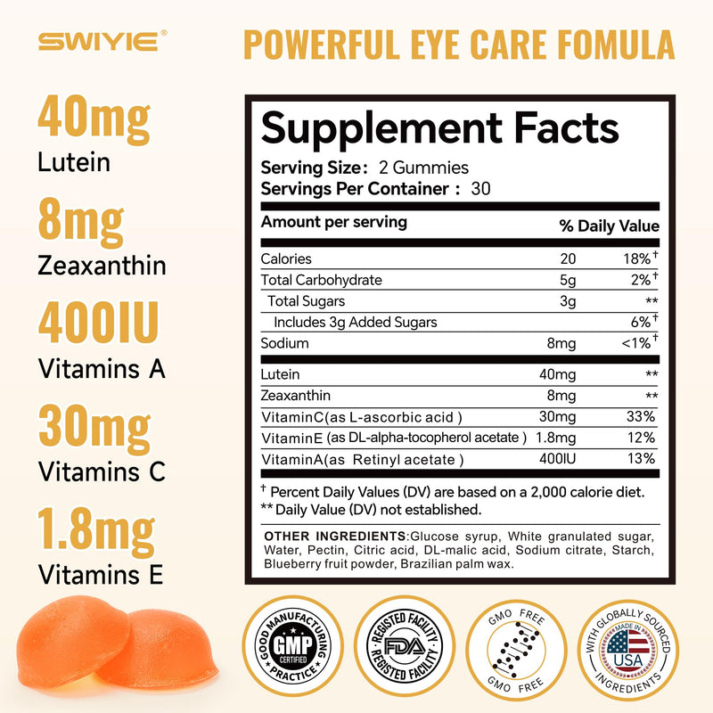 [Australia] - Lutein Gummies ‚Äì Eye Vitamin and Mineral Supplement with 20mg Lutein & 4mg Zeaxanthin ‚Äì Gummy Vitamins for Eye Health Support ‚Äì Naturally Flavored, 60 Gummies 