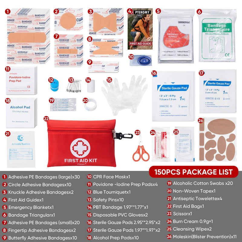 [Australia] - PTEROMY 150 Piece Mini First Aid Kit, Portable Small Emergency Kits Compact 1st Aid Kit for Car, Travel, Home, Camping, Outdoor, Hiking 150PCS 